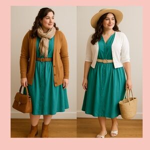 Teal Vintage-Inspired Midi Dress | Button Front | Size M/L | Modest Style